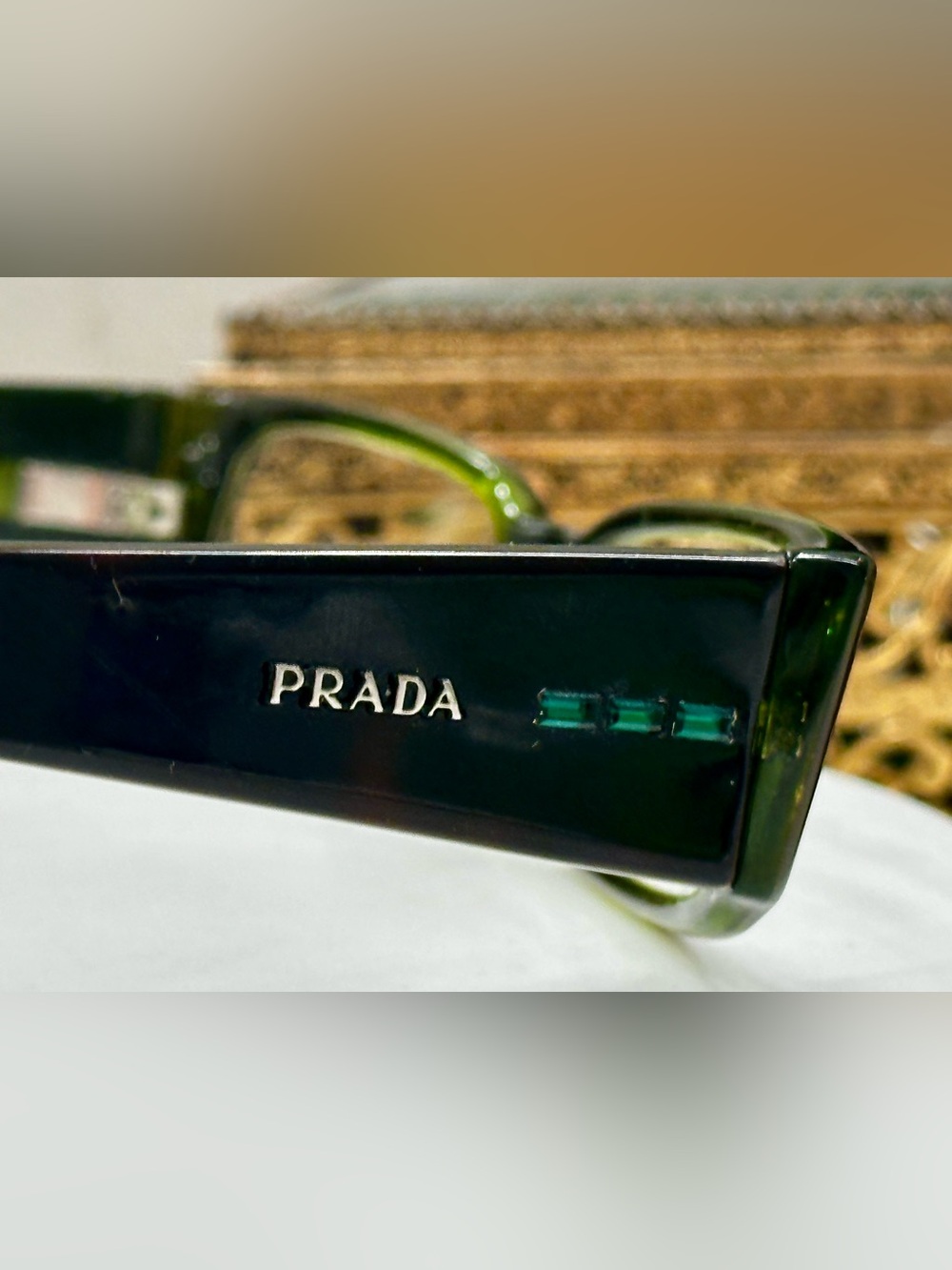 Prada Project Green Jeweled Rx Eyeglass Frames, 1 broken temple tip w/Prada Case - Picture 14 of 17